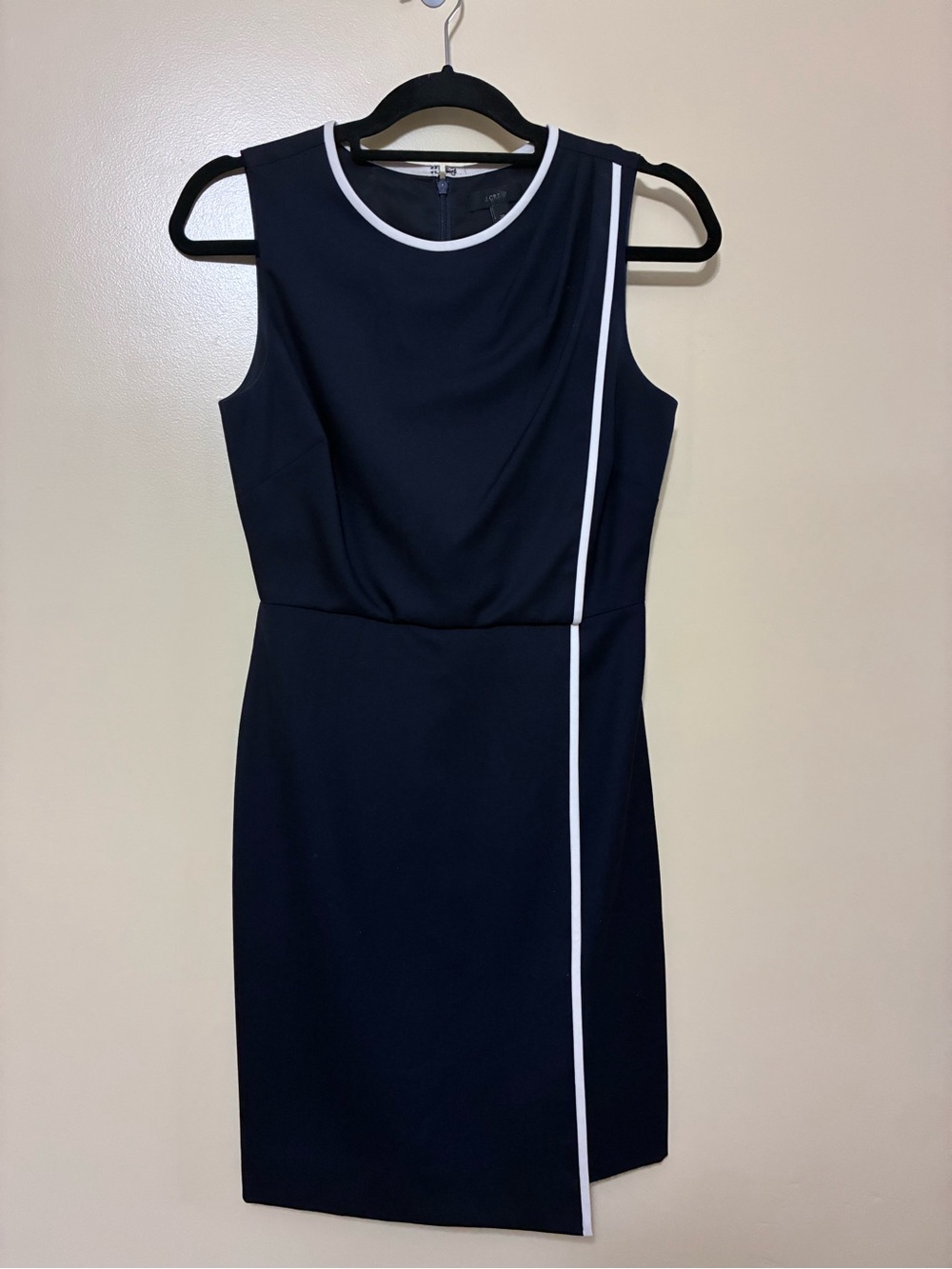 J. Crew Wool Shift Dress Sleeveless Contrast Piping Women 2P Navy Blue
